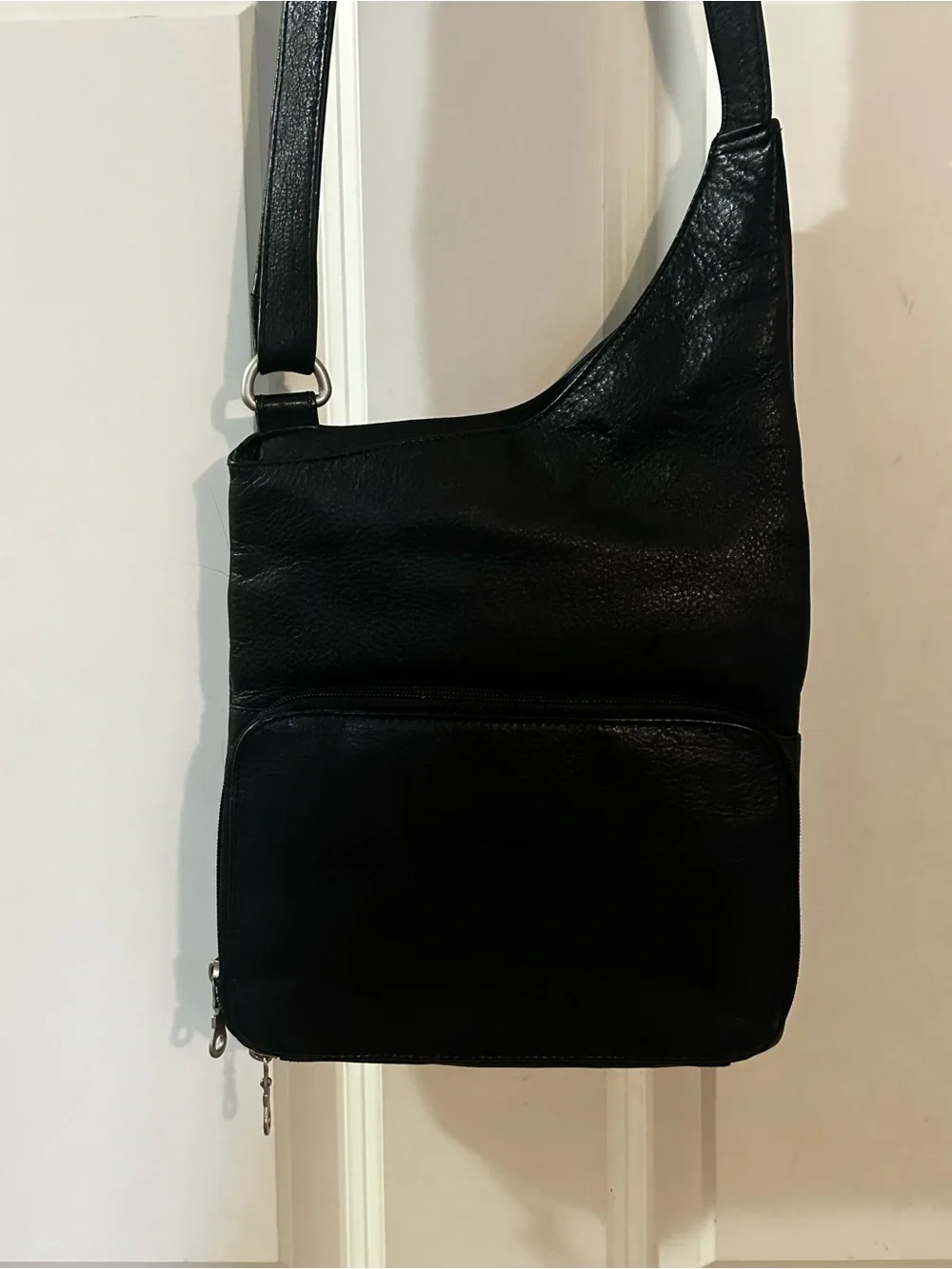 Paul & Taylor Black Leather Crossbody Shoulder Bag - Men os